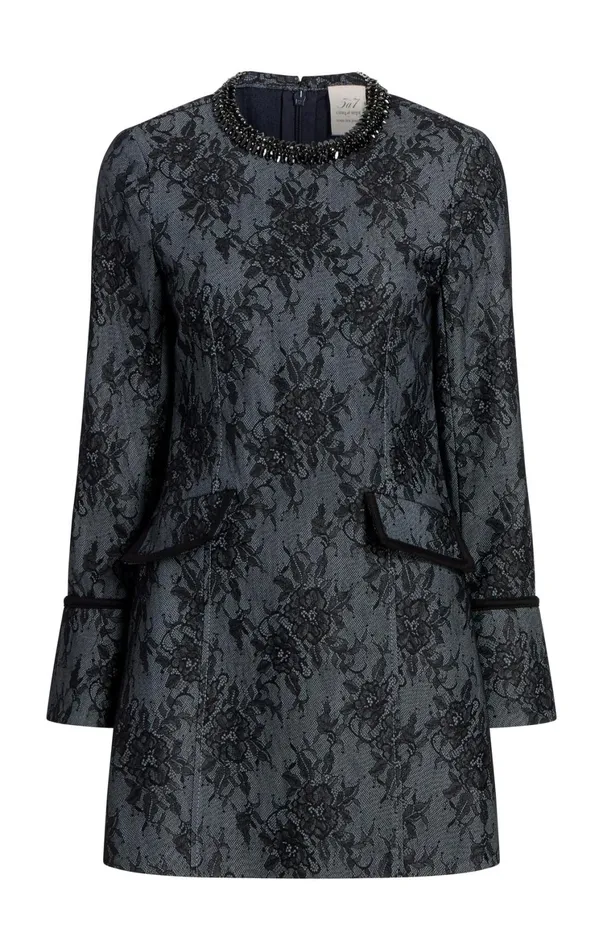 Women Mini Cinq Sept Bonded Lace Reina Dress Light Indigoblack