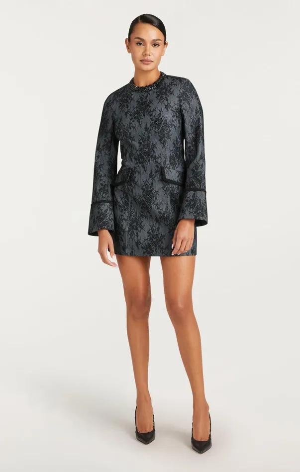 Women Mini Cinq Sept Bonded Lace Reina Dress Light Indigoblack