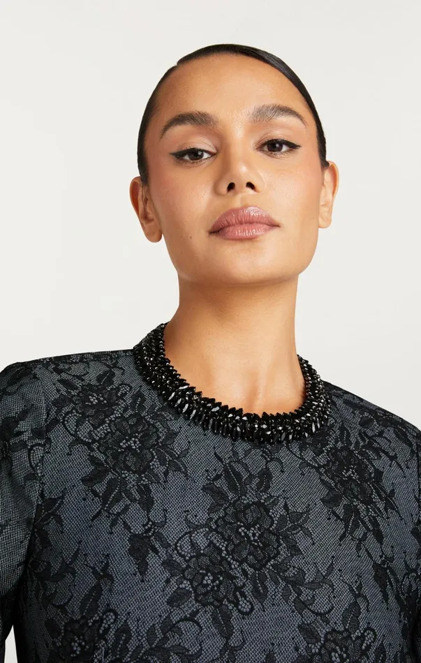 Women Mini Cinq Sept Bonded Lace Reina Dress Light Indigoblack