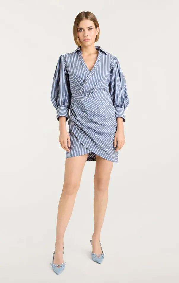 Women Mini Cinq Sept Macaulay Dress Sabrina Stripe Astro Blue Multi