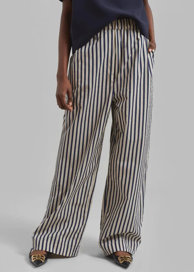 Women Mirca Textured Elastic Pants 8211 BeigeNavy Multi Stripe The Frankie Shop Bottoms