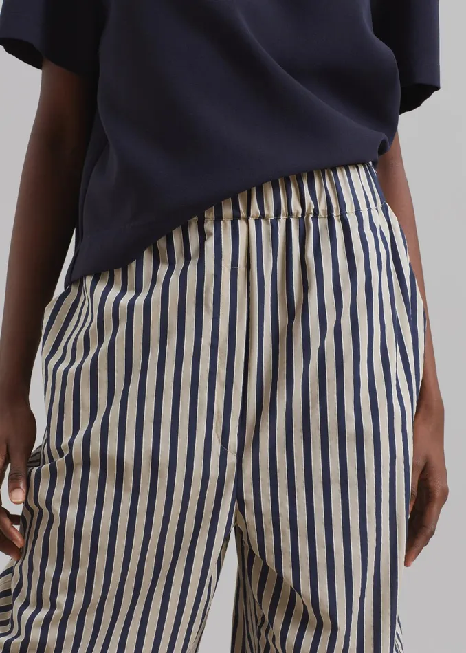 Women Mirca Textured Elastic Pants 8211 BeigeNavy Multi Stripe The Frankie Shop Bottoms