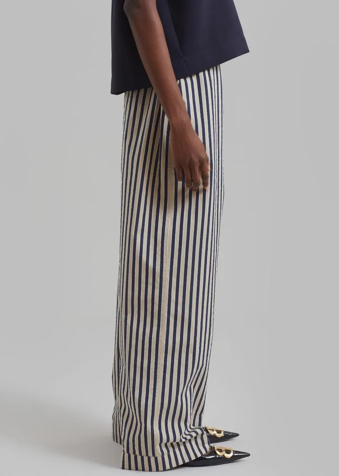 Women Mirca Textured Elastic Pants 8211 BeigeNavy Multi Stripe The Frankie Shop Bottoms