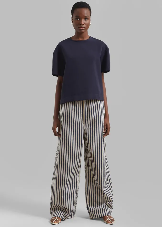 Women Mirca Textured Elastic Pants 8211 BeigeNavy Multi Stripe The Frankie Shop Bottoms