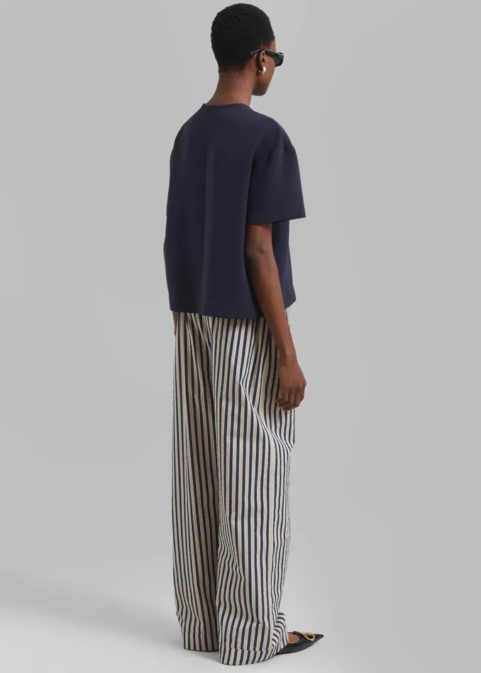 Women Mirca Textured Elastic Pants 8211 BeigeNavy Multi Stripe The Frankie Shop Bottoms