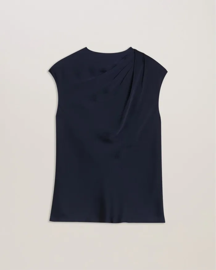 Women MISRINA 8211 Drape Neck Cap Sleeve Top Navy Ted Baker Tops and Blouses