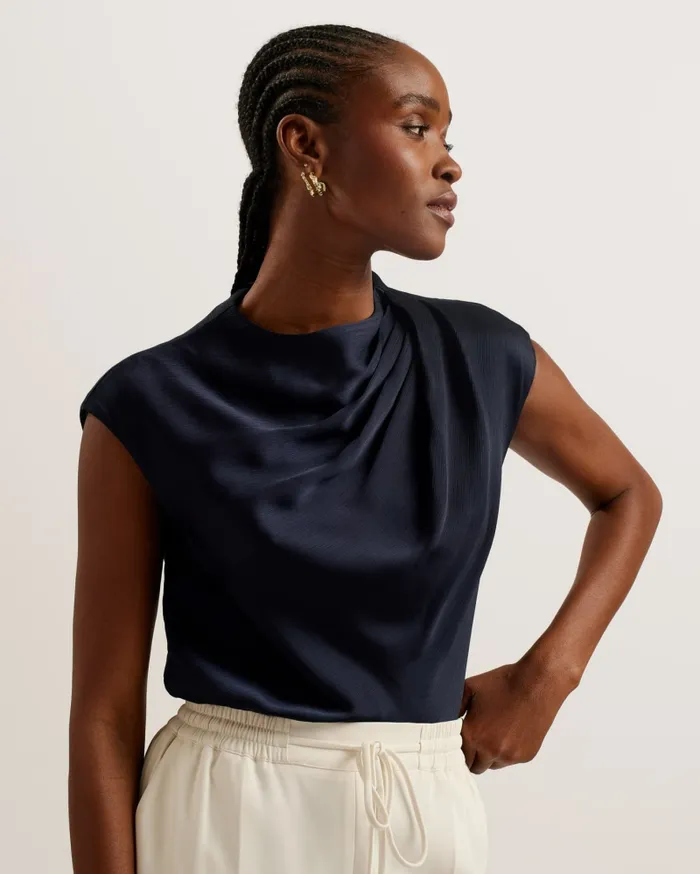 Women MISRINA 8211 Drape Neck Cap Sleeve Top Navy Ted Baker Tops and Blouses Women MISRINA 8211 Drape Neck Cap Sleeve Top Navy Ted Baker Tops and Blouses