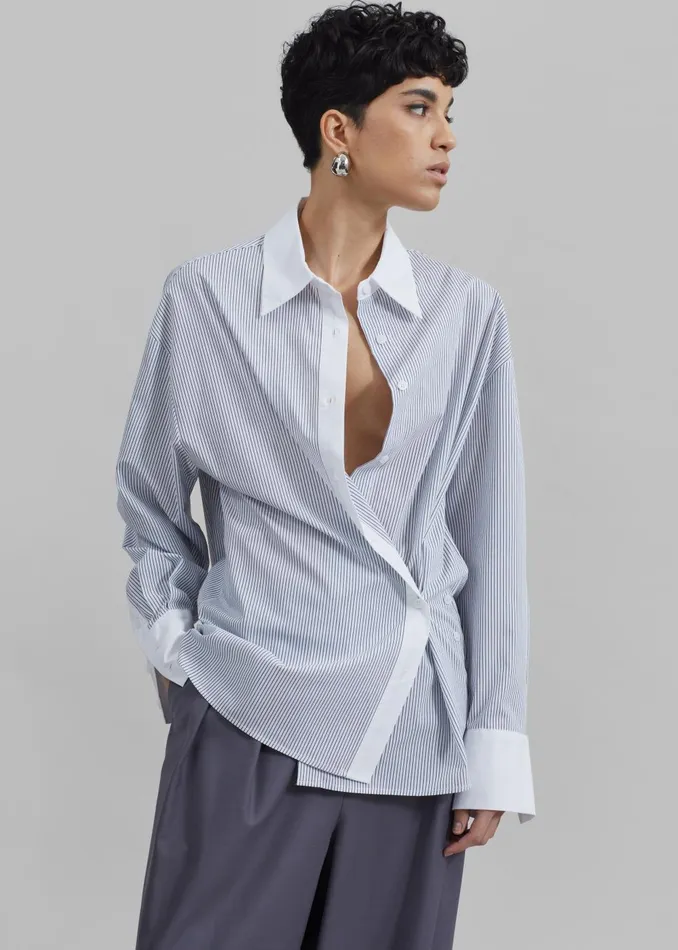 Women Nerina Button Up Shirt 8211 BlackWhite Stripe The Frankie Shop Tops