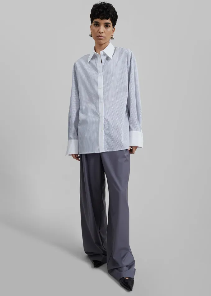 Women Nerina Button Up Shirt 8211 BlackWhite Stripe The Frankie Shop Tops