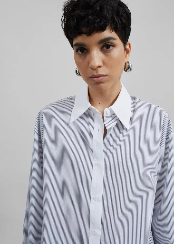 Women Nerina Button Up Shirt 8211 BlackWhite Stripe The Frankie Shop Tops