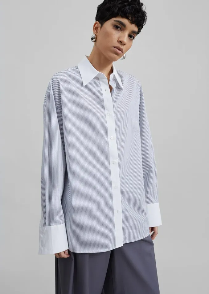 Women Nerina Button Up Shirt 8211 BlackWhite Stripe The Frankie Shop Tops