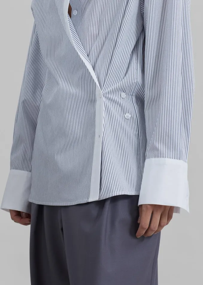 Women Nerina Button Up Shirt 8211 BlackWhite Stripe The Frankie Shop Tops