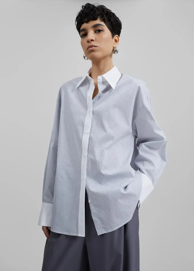 Women Nerina Button Up Shirt 8211 BlackWhite Stripe The Frankie Shop Tops