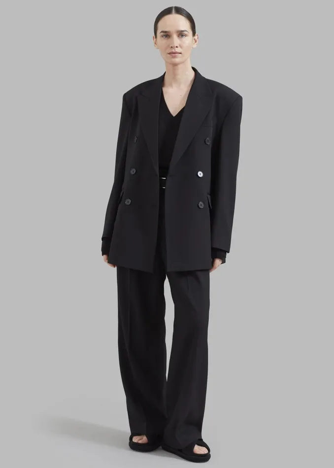 Women Nessi Double Breasted Blazer 8211 Black The Frankie Shop Outerwear