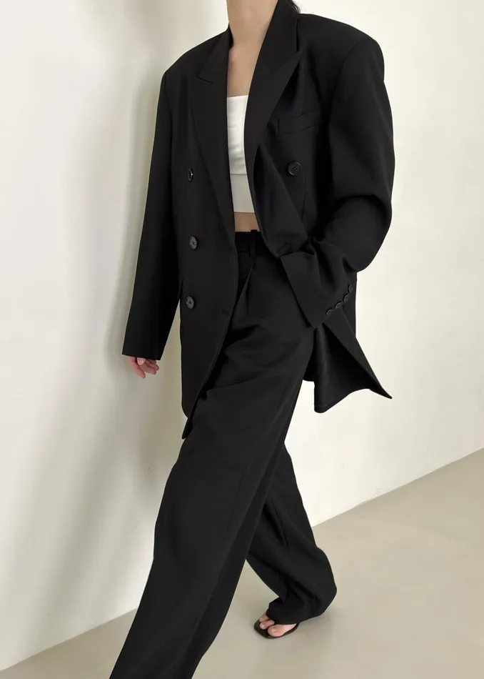 Women Nessi Double Breasted Blazer 8211 Black The Frankie Shop Outerwear