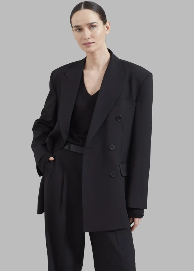 Women Nessi Double Breasted Blazer 8211 Black The Frankie Shop Outerwear