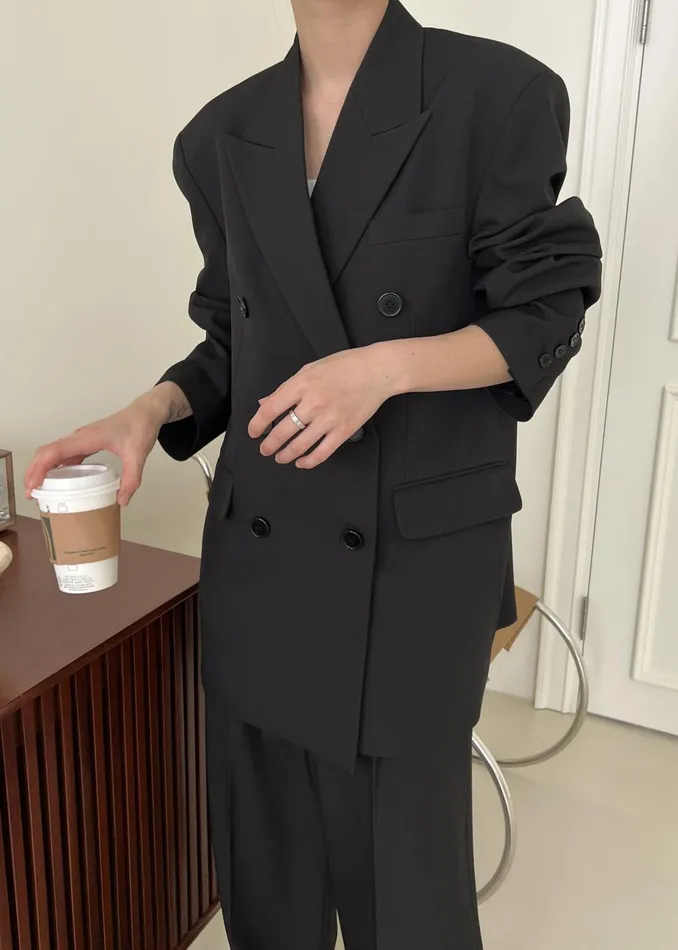 Women Nessi Double Breasted Blazer 8211 Black The Frankie Shop Outerwear