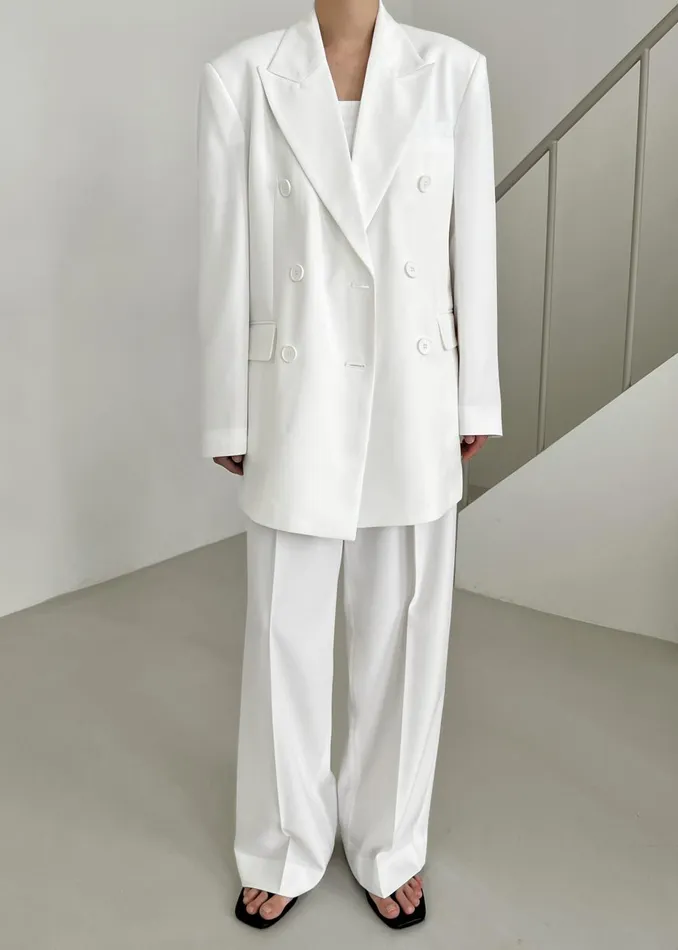 Women Nessi Double Breasted Blazer 8211 White The Frankie Shop Outerwear