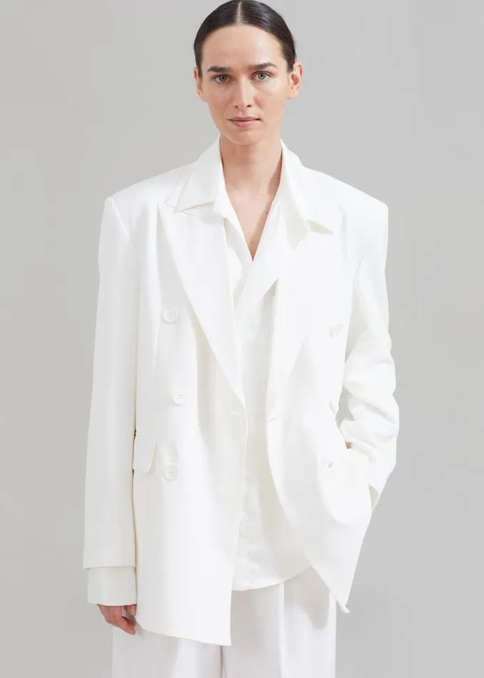 Women Nessi Double Breasted Blazer 8211 White The Frankie Shop Outerwear