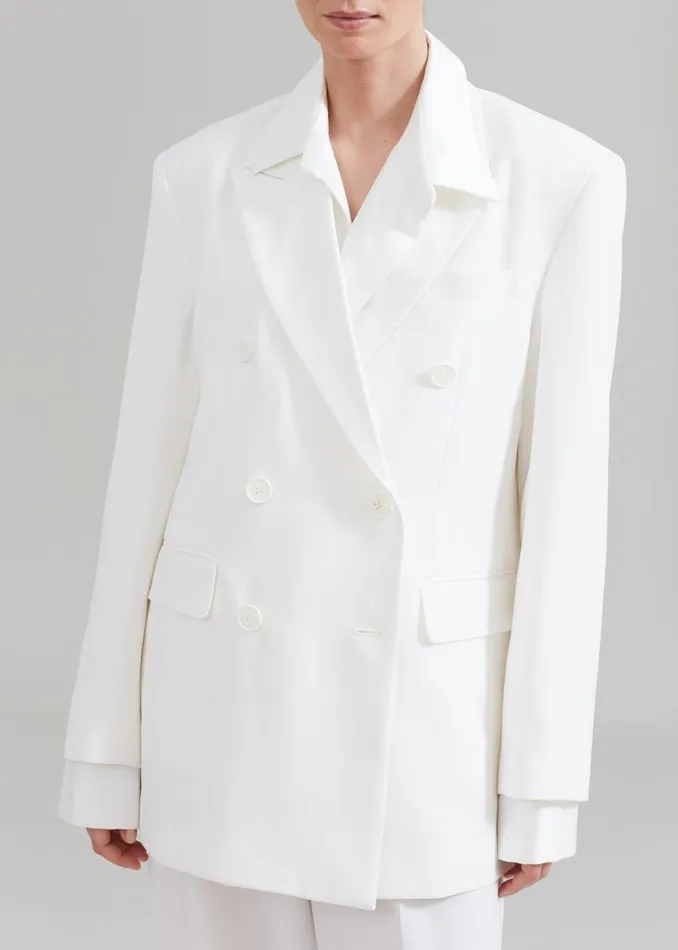 Women Nessi Double Breasted Blazer 8211 White The Frankie Shop Outerwear
