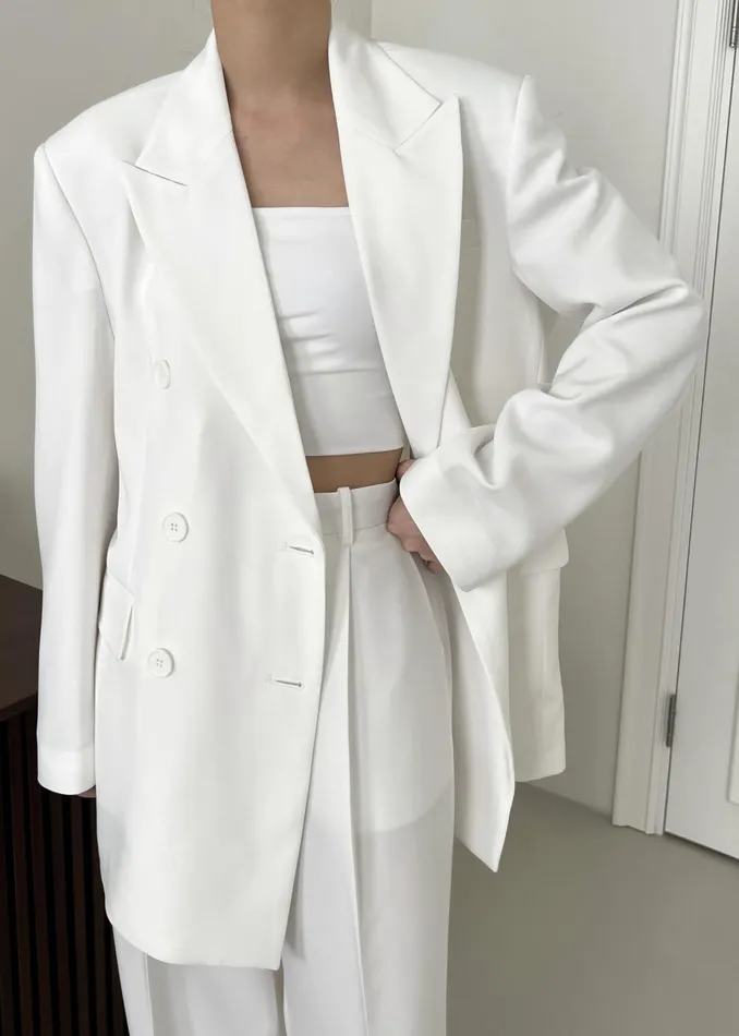 Women Nessi Double Breasted Blazer 8211 White The Frankie Shop Outerwear