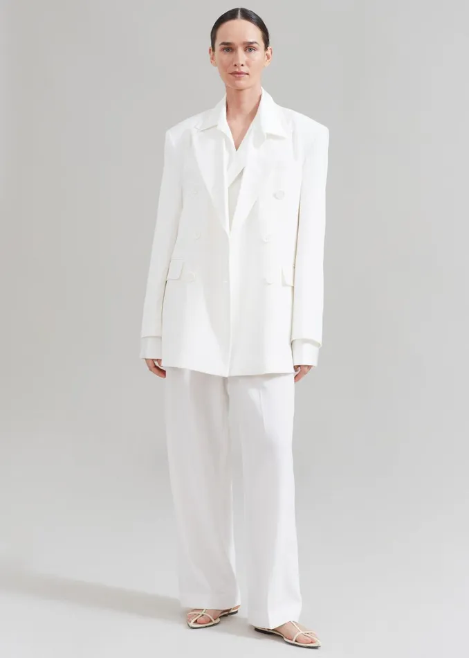Women Nessi Double Breasted Blazer 8211 White The Frankie Shop Outerwear