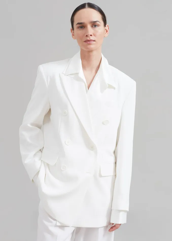 Women Nessi Double Breasted Blazer 8211 White The Frankie Shop Outerwear
