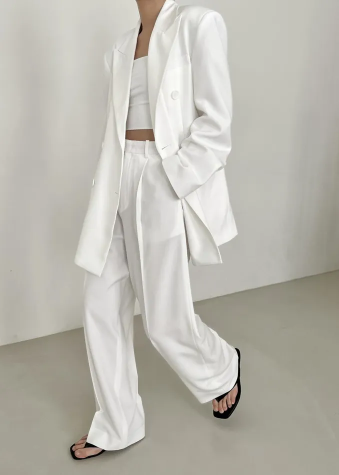 Women Nessi Double Breasted Blazer 8211 White The Frankie Shop Outerwear