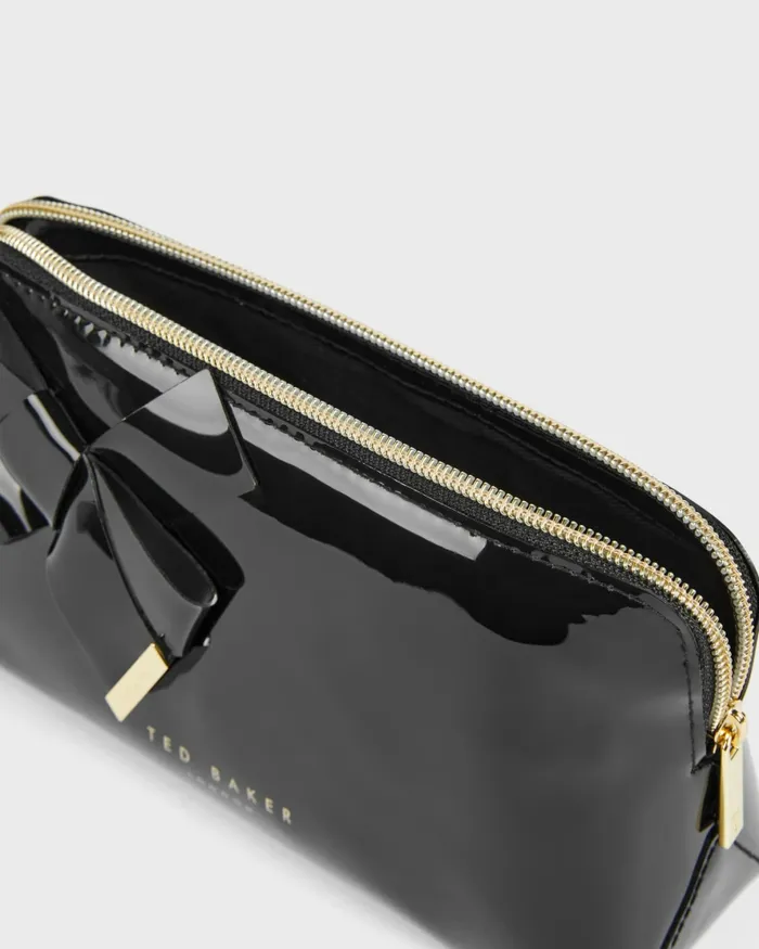 Women NICOLAI 8211 Glossy Bow Embellished Makeup Bag Black Ted Baker Wash and Makeup Bags