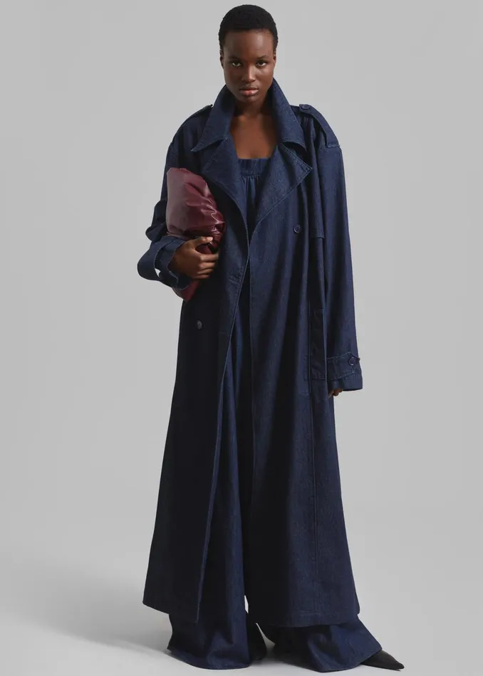 Women Nikola Denim Trench Coat 8211 Raw Wash The Frankie Shop Outerwear