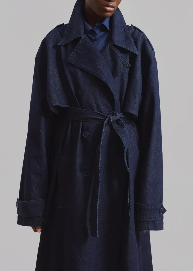 Women Nikola Denim Trench Coat 8211 Raw Wash The Frankie Shop Outerwear