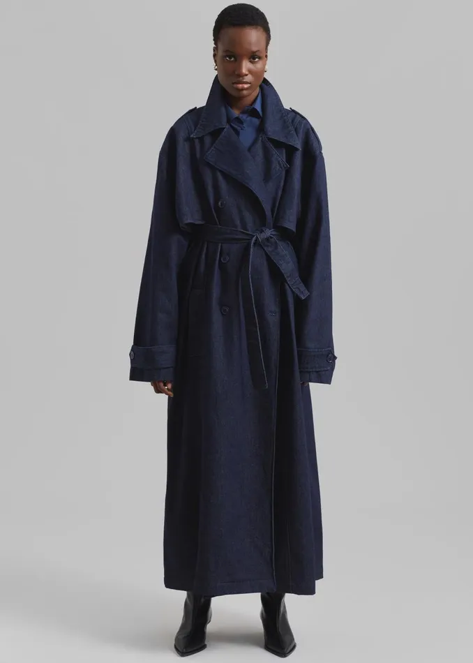 Women Nikola Denim Trench Coat 8211 Raw Wash The Frankie Shop Outerwear