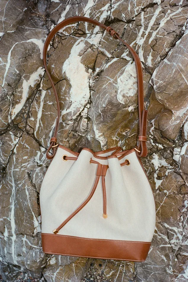 Women Nili Lotan BRIGITTE BUCKET BAG NaturalBlackGold Hw Handbags