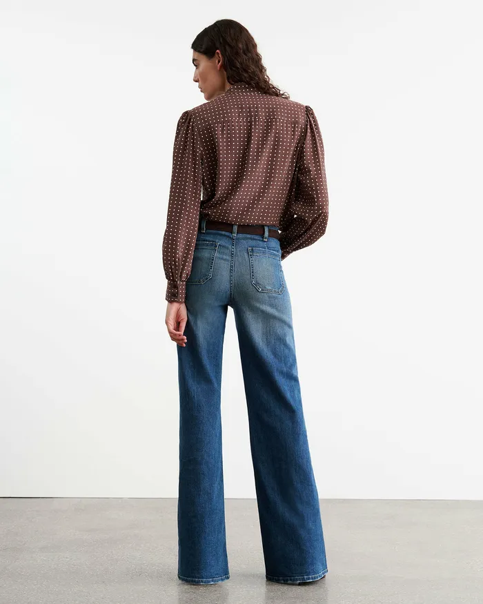 Women Nili Lotan CARINA SILK BLOUSE BrownIvory Dot Tops