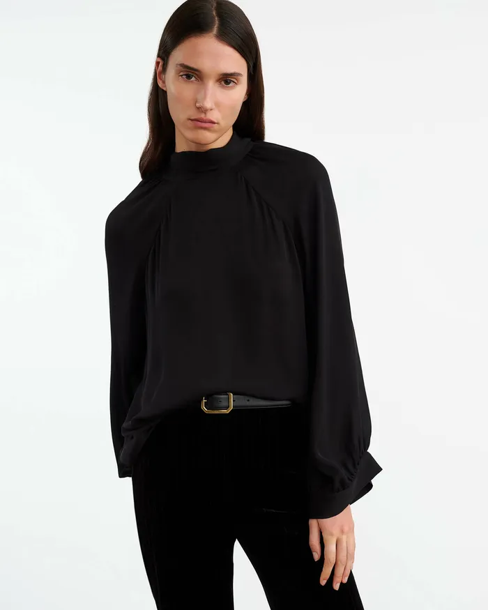 Women Nili Lotan ELIANNA SILK BLOUSE Black Tops