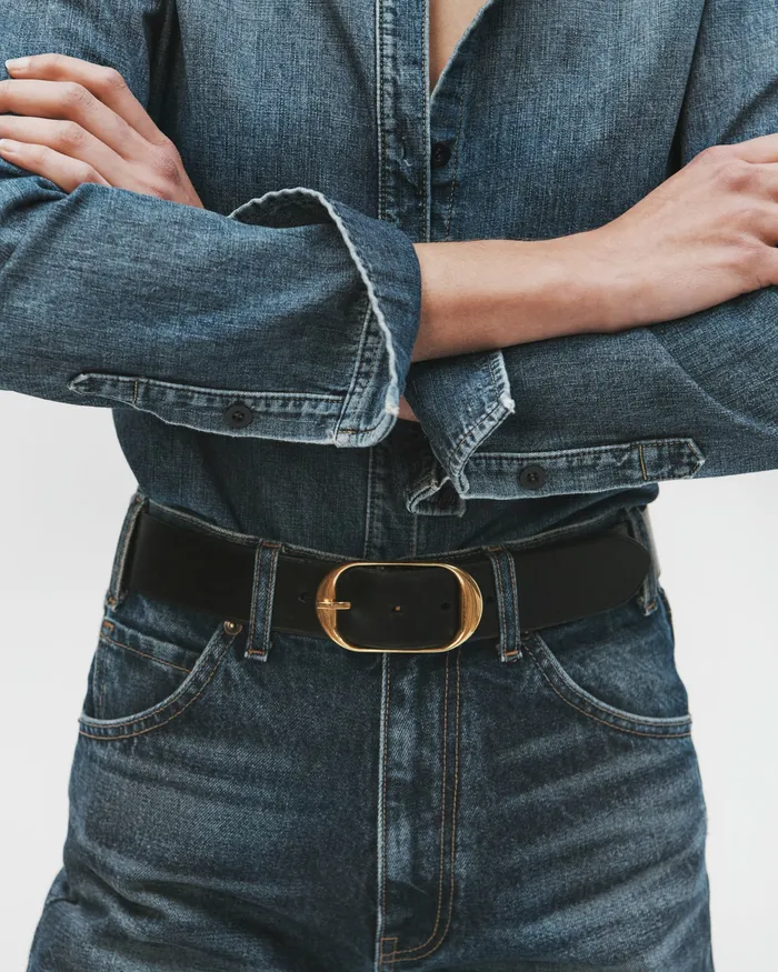 Women Nili Lotan NILI BELT Black WAntique Brass Buckle Belts and Accessories