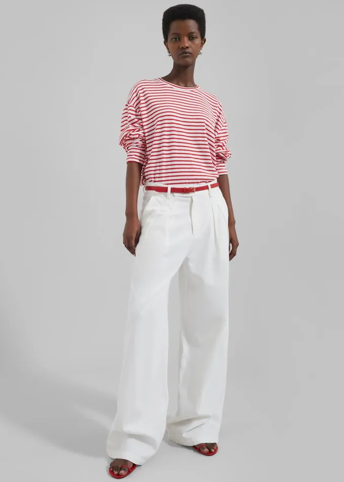 Women Nolan Pleated Denim Trousers 8211 White The Frankie Shop Bottoms