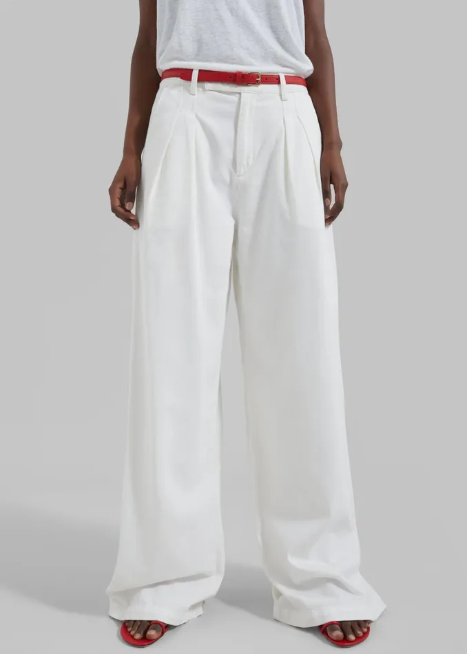Women Nolan Pleated Denim Trousers 8211 White The Frankie Shop Bottoms