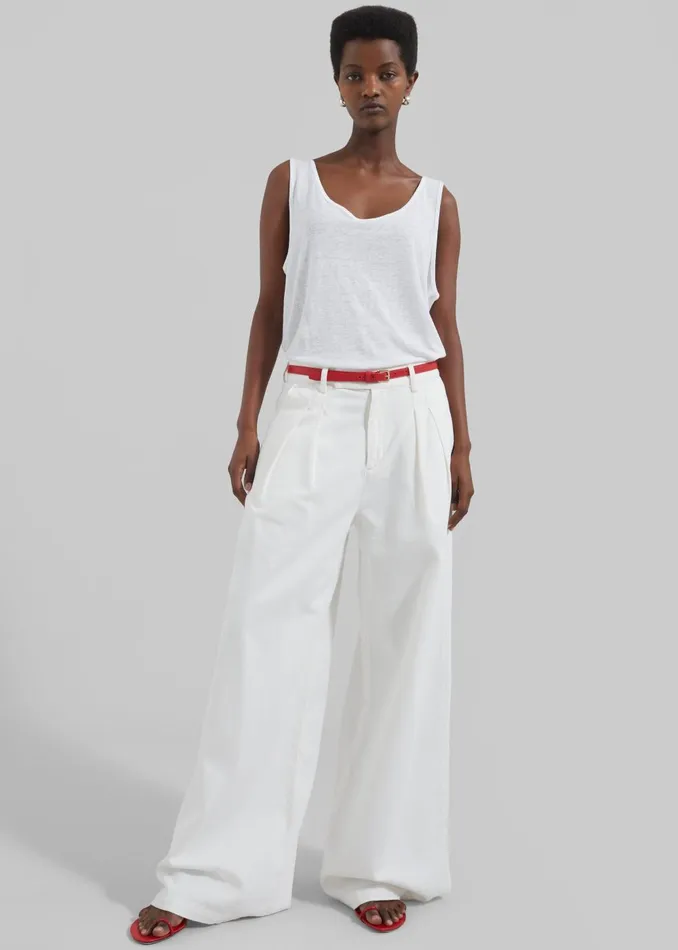Women Nolan Pleated Denim Trousers 8211 White The Frankie Shop Bottoms