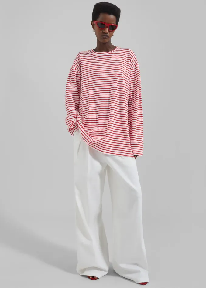 Women Nolan Pleated Denim Trousers 8211 White The Frankie Shop Bottoms