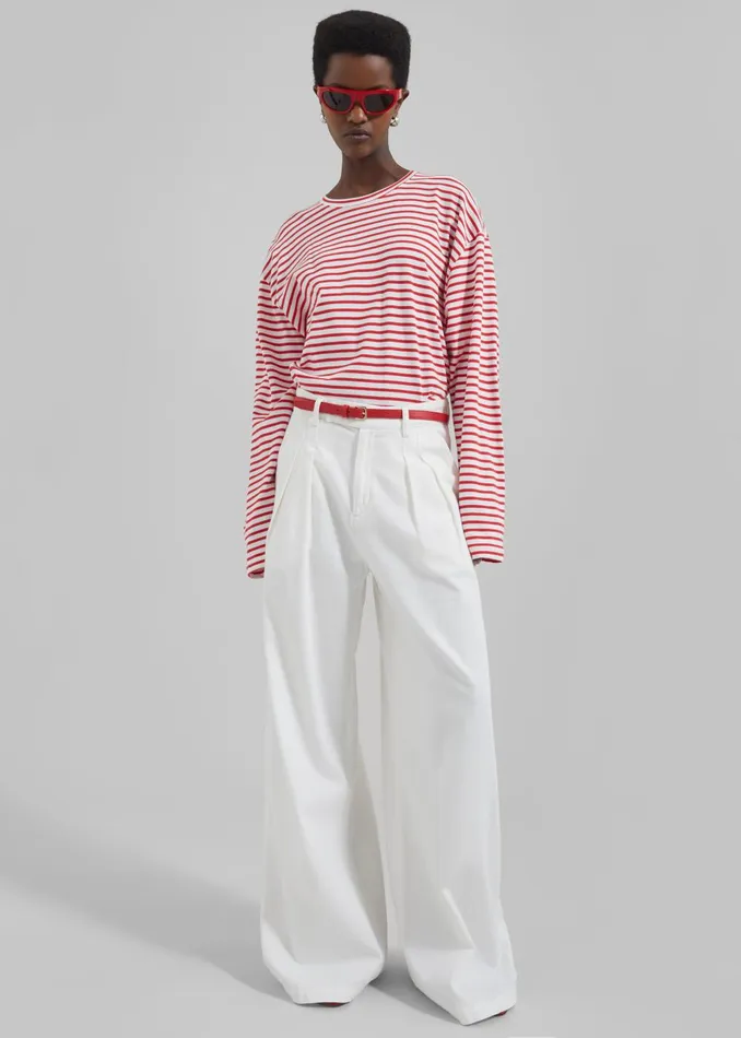 Women Nolan Pleated Denim Trousers 8211 White The Frankie Shop Bottoms