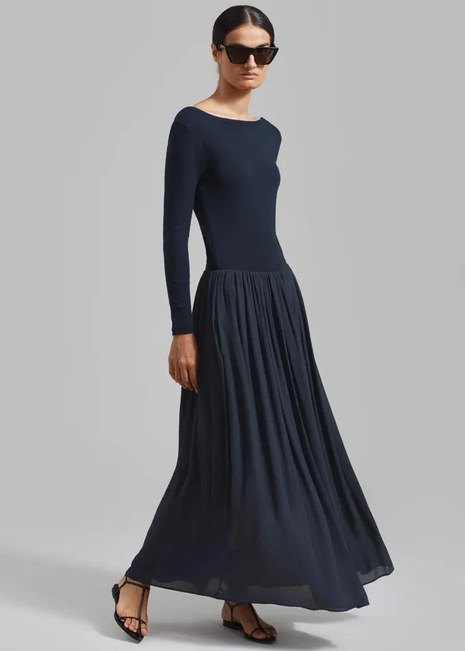 Women Odette Gathered Skirt Maxi Dress 8211 Navy The Frankie Shop Dresses