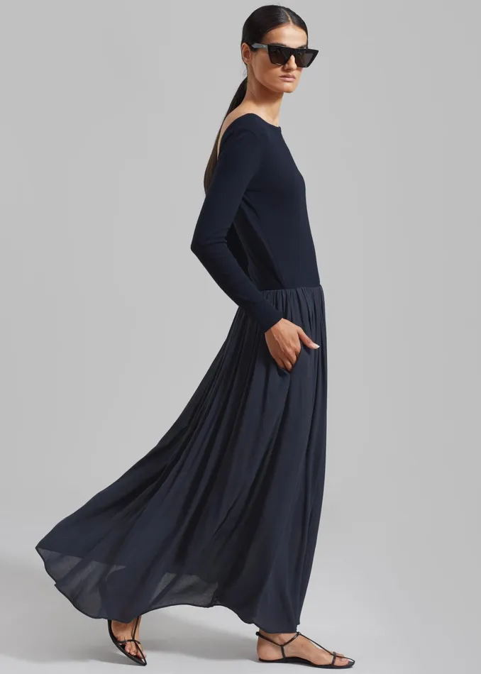 Women Odette Gathered Skirt Maxi Dress 8211 Navy The Frankie Shop Dresses