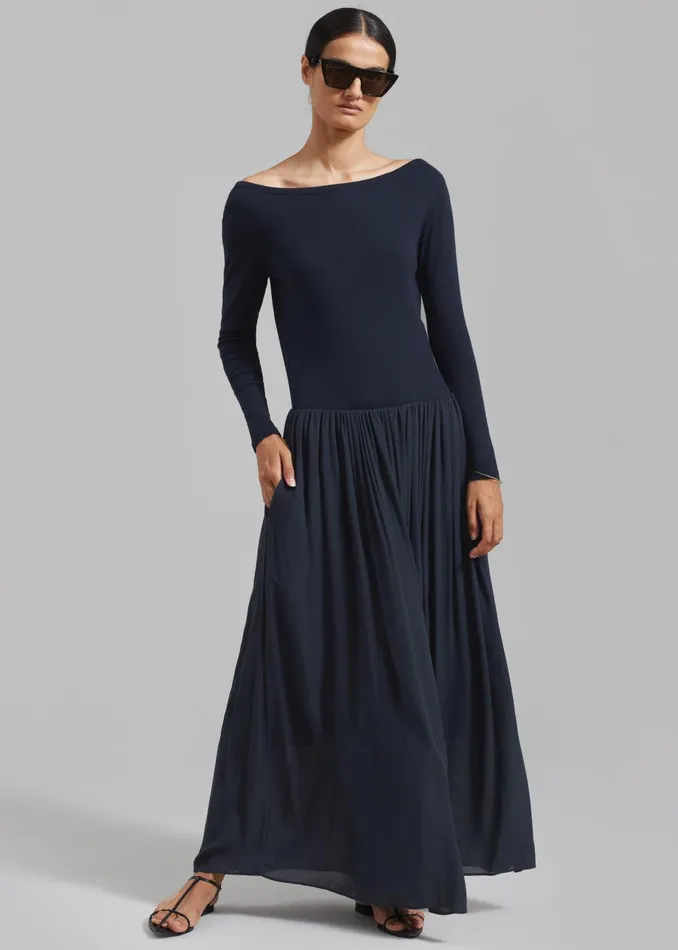 Women Odette Gathered Skirt Maxi Dress 8211 Navy The Frankie Shop Dresses