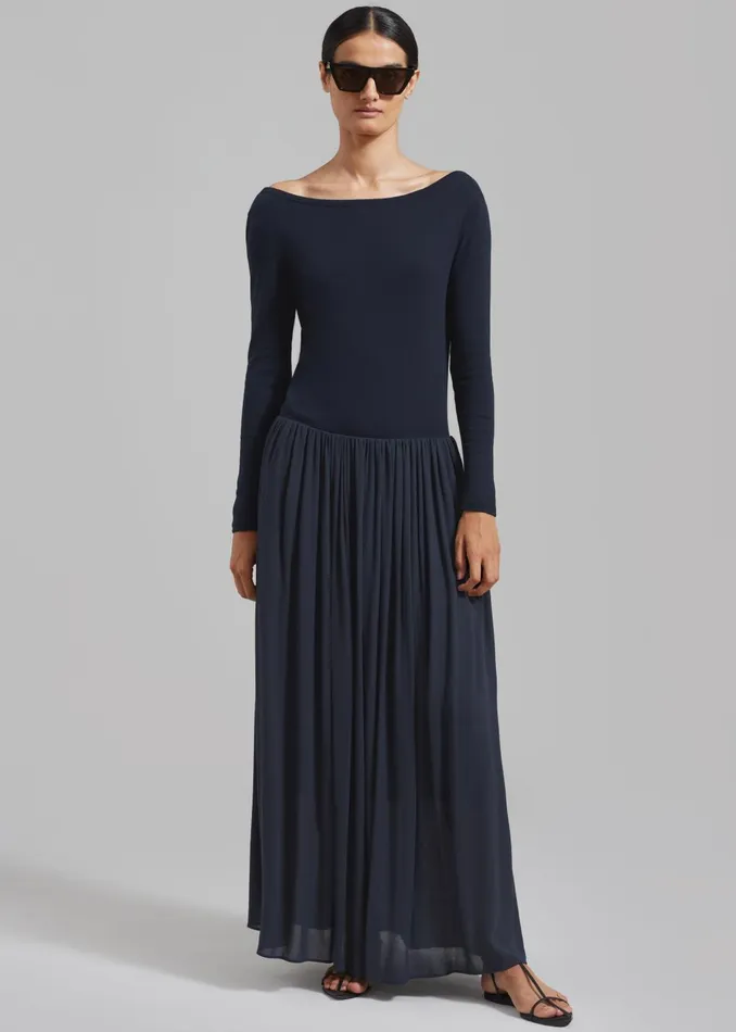 Women Odette Gathered Skirt Maxi Dress 8211 Navy The Frankie Shop Dresses