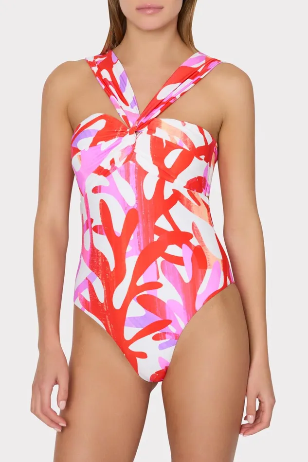 Women One Piece Swimsuits Milly Betsy Italian Under The Sea Bandeau One Piece Pink Multi