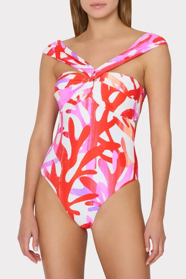 Women One Piece Swimsuits Milly Betsy Italian Under The Sea Bandeau One Piece Pink Multi