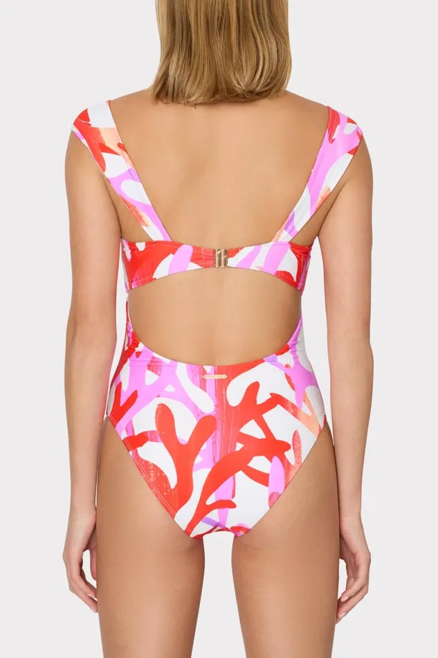 Women One Piece Swimsuits Milly Betsy Italian Under The Sea Bandeau One Piece Pink Multi