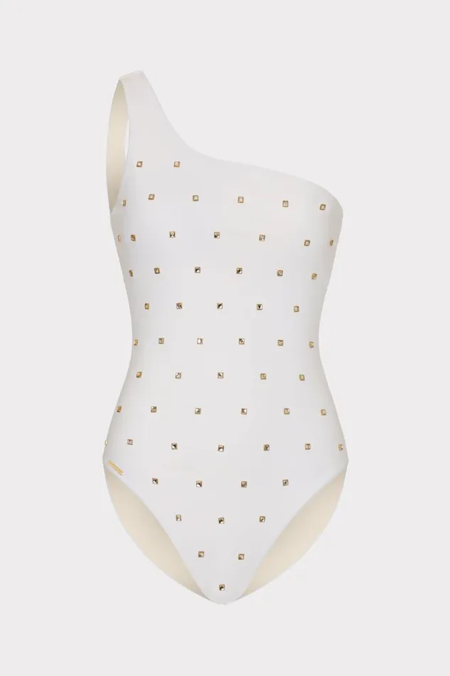Women One Piece Swimsuits Milly Joni Diamond Heat Set One Shoulder One Piece White