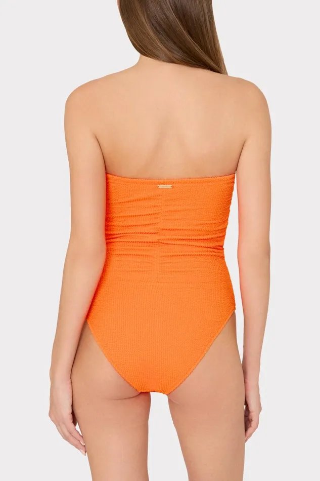 Women One Piece Swimsuits Milly Textured Ruched One Piece Neon Orange